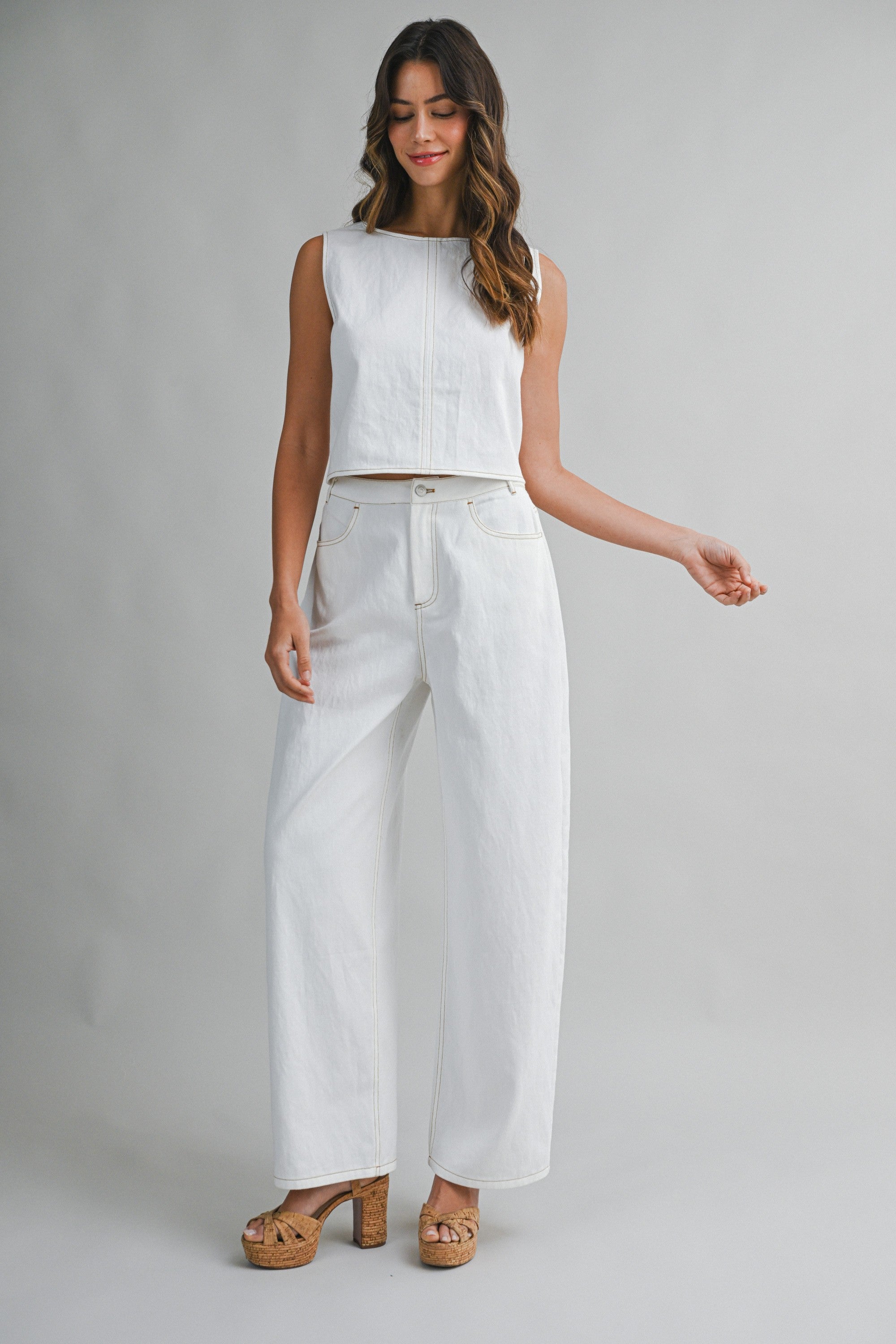 Open Back Self Tie Sleeveless Crop Top And Pants Set