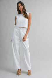 Open Back Self Tie Sleeveless Crop Top And Pants Set