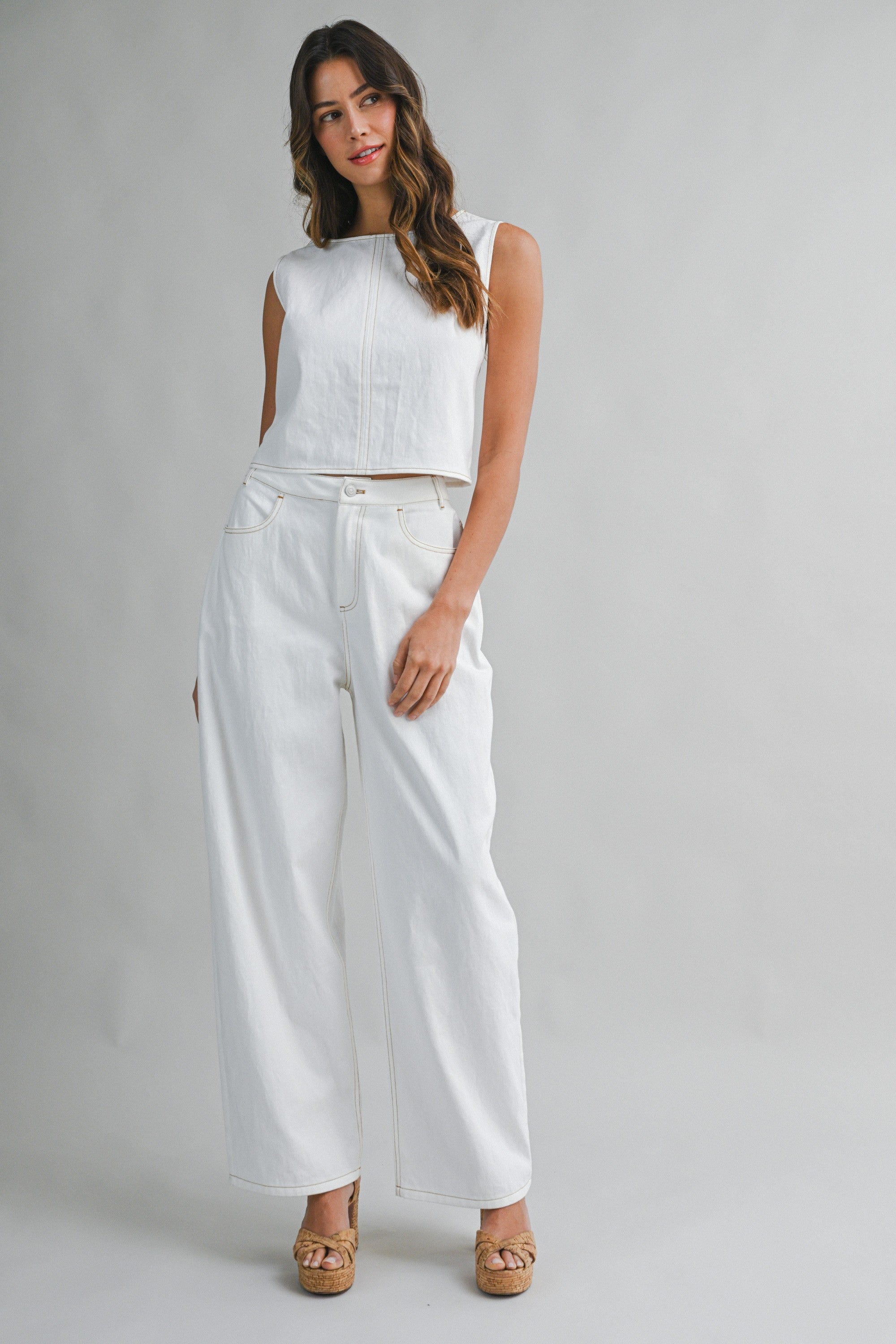 Open Back Self Tie Sleeveless Crop Top And Pants Set