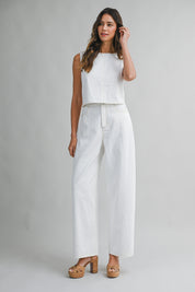Open Back Self Tie Sleeveless Crop Top And Pants Set