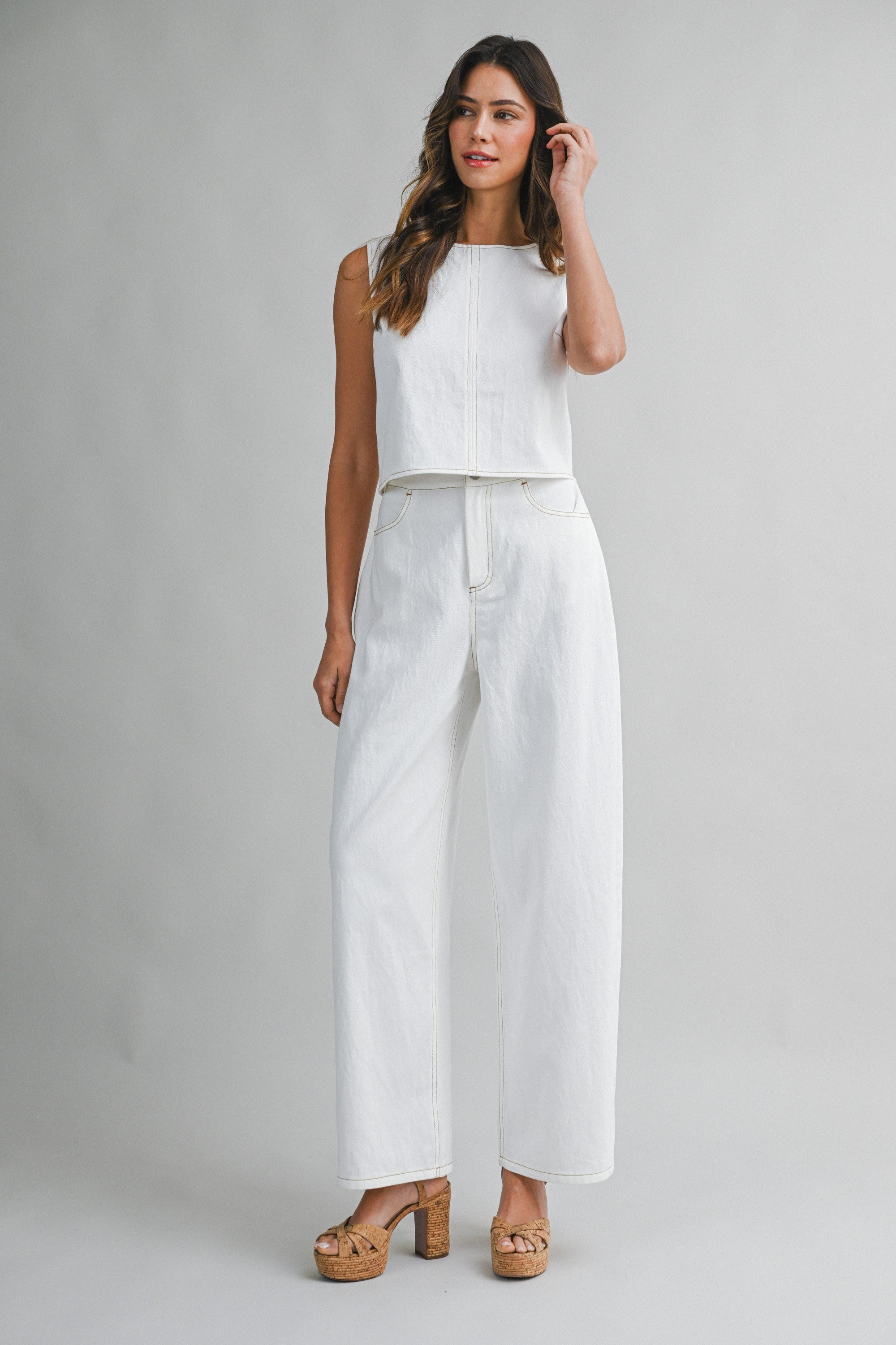 Open Back Self Tie Sleeveless Crop Top And Pants Set