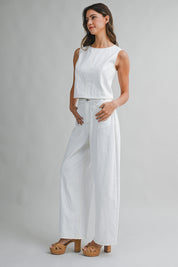 Open Back Self Tie Sleeveless Crop Top And Pants Set