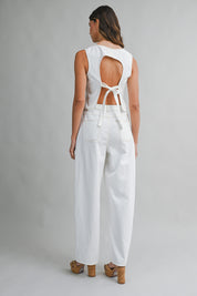 Open Back Self Tie Sleeveless Crop Top And Pants Set