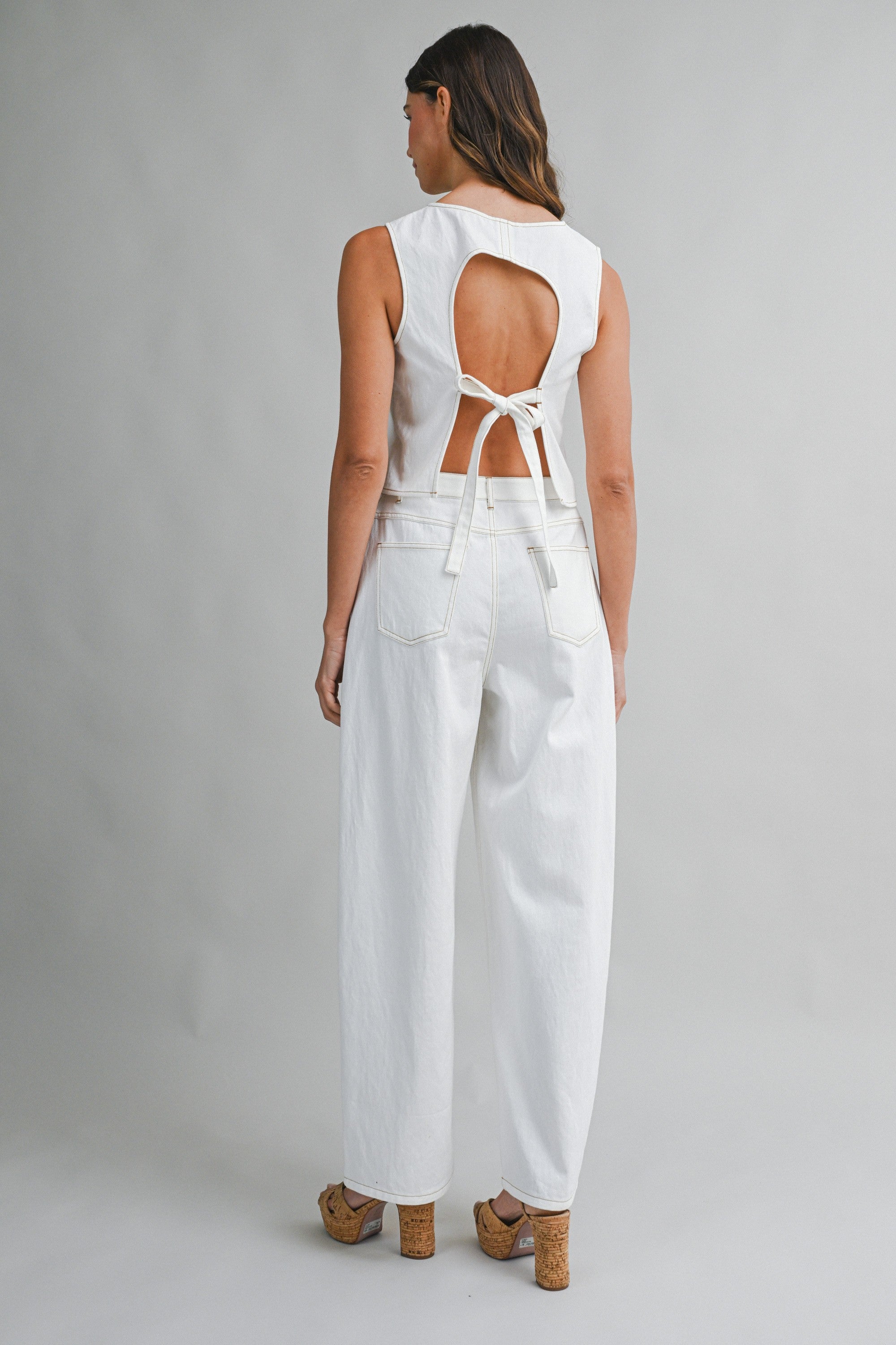 Open Back Self Tie Sleeveless Crop Top And Pants Set