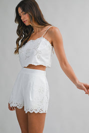 Poplin Embroidered Scalloped Cami Top And Shorts Set