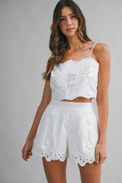 Poplin Embroidered Scalloped Cami Top And Shorts Set