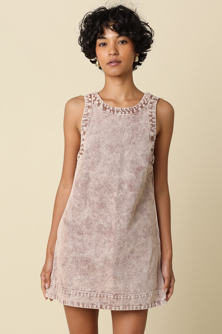Mocha Luna Washed Open-back Mini Dress