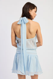 Halter Scarf Neck Mini Dress