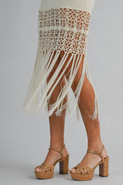 Crochet Fringe Hem Knit Midi Dress