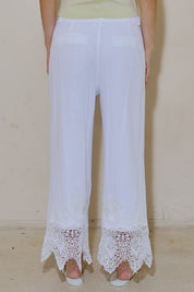 Woven Linen Embroidery Trim Pants