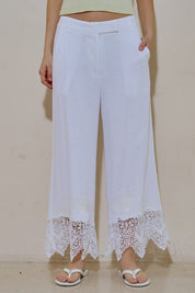 Woven Linen Embroidery Trim Pants