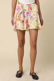 Chelsie Butter Floral Wrap Mini Skirt