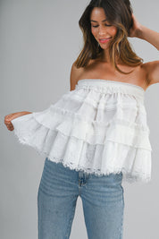Convertible Strapless Off Shoulder Ruffle Tiered Top