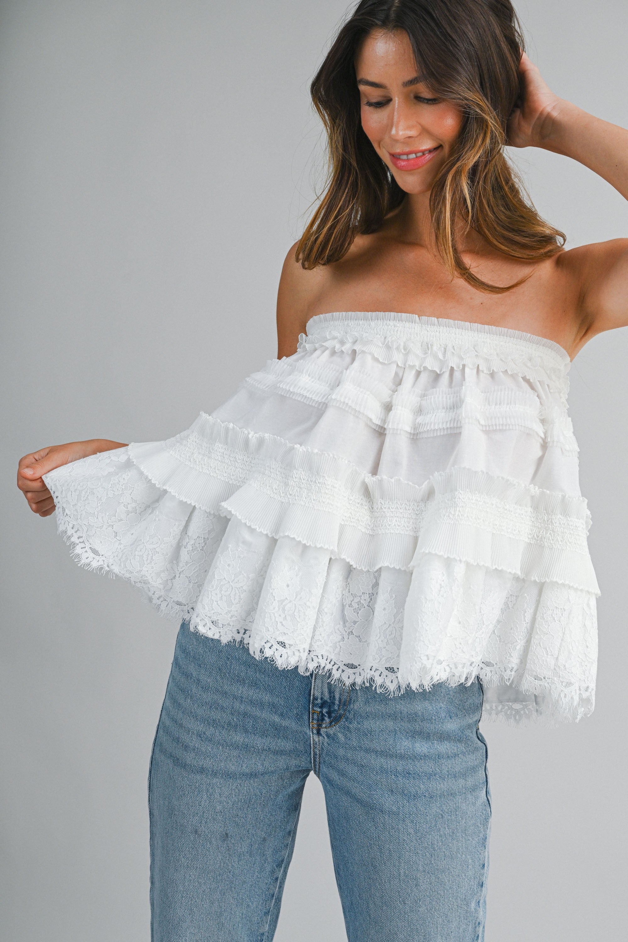 Convertible Strapless Off Shoulder Ruffle Tiered Top