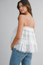 Convertible Strapless Off Shoulder Ruffle Tiered Top
