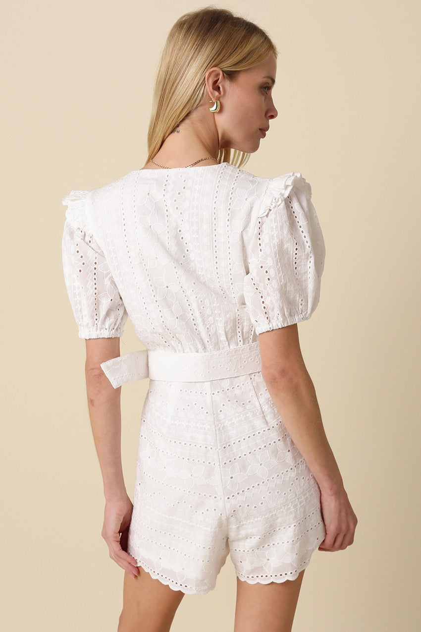 Avery Lace-trim Belted Romper