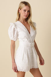 Avery Lace-trim Belted Romper