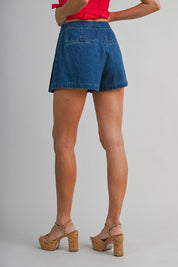 Denim High-waisted Front Pleated Shorts
