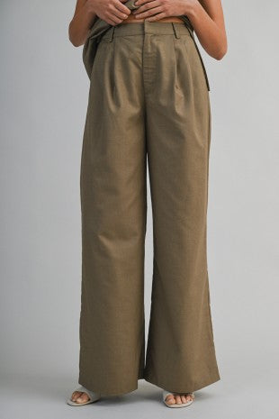 Solid Asymmetrical Side Button Detail Top And Pants Set