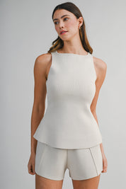 Knit Sleeveless High Neck Top And Shorts Set