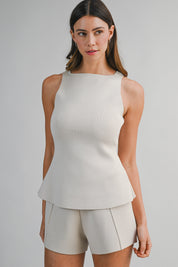 Knit Sleeveless High Neck Top And Shorts Set