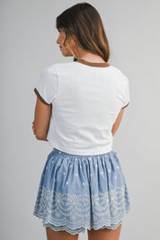Cotton Short Sleeve Contrast Trim Graphic Cropped T Shirts