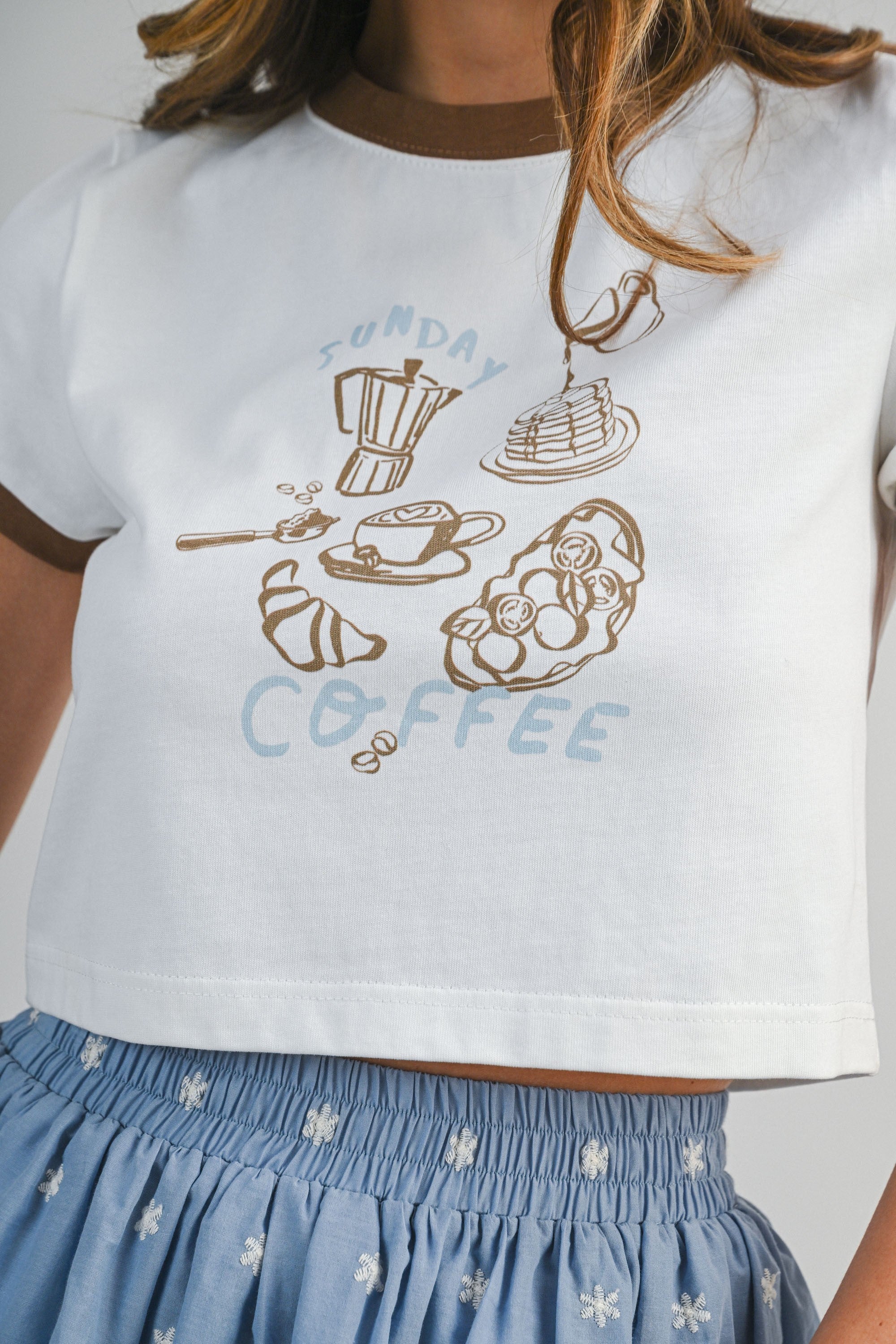 Cotton Short Sleeve Contrast Trim Graphic Cropped T Shirts