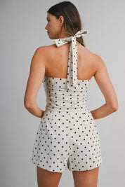 Polka Dot Halter Neck Adjustable Back Tie Top And Shorts Set