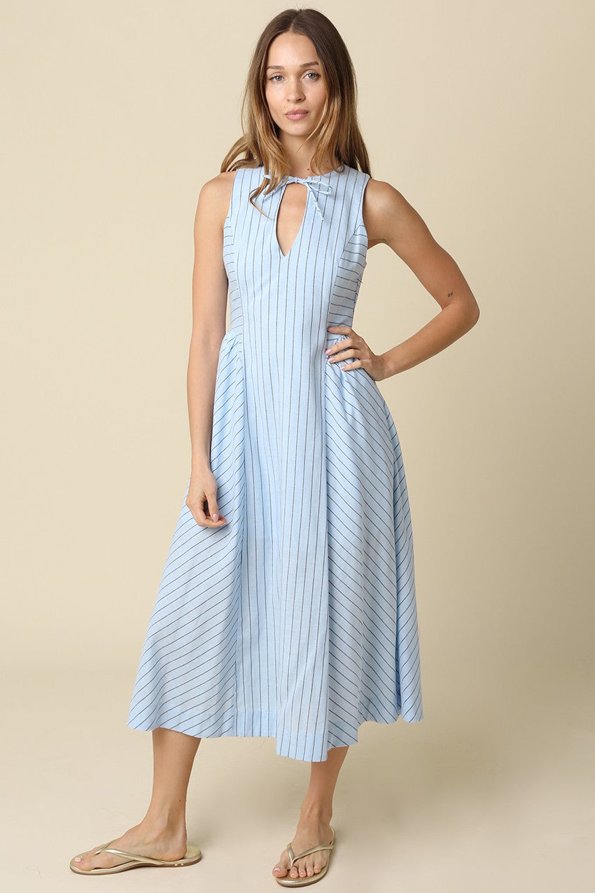 Tori Blue Stripe Neck-tie Maxi Dress