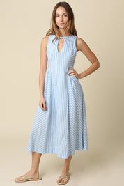 Tori Blue Stripe Neck-tie Maxi Dress