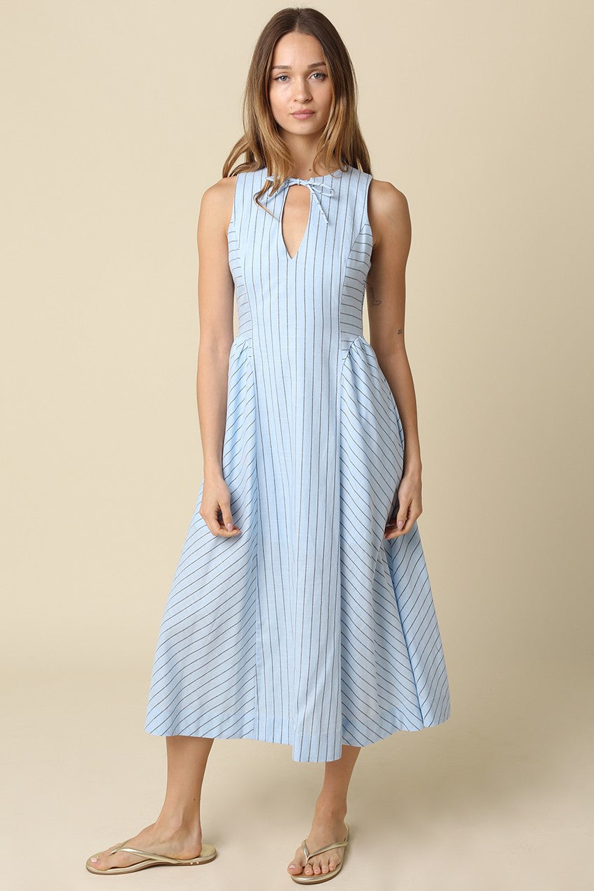 Tori Blue Stripe Neck-tie Maxi Dress