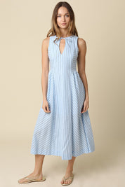 Tori Blue Stripe Neck-tie Maxi Dress