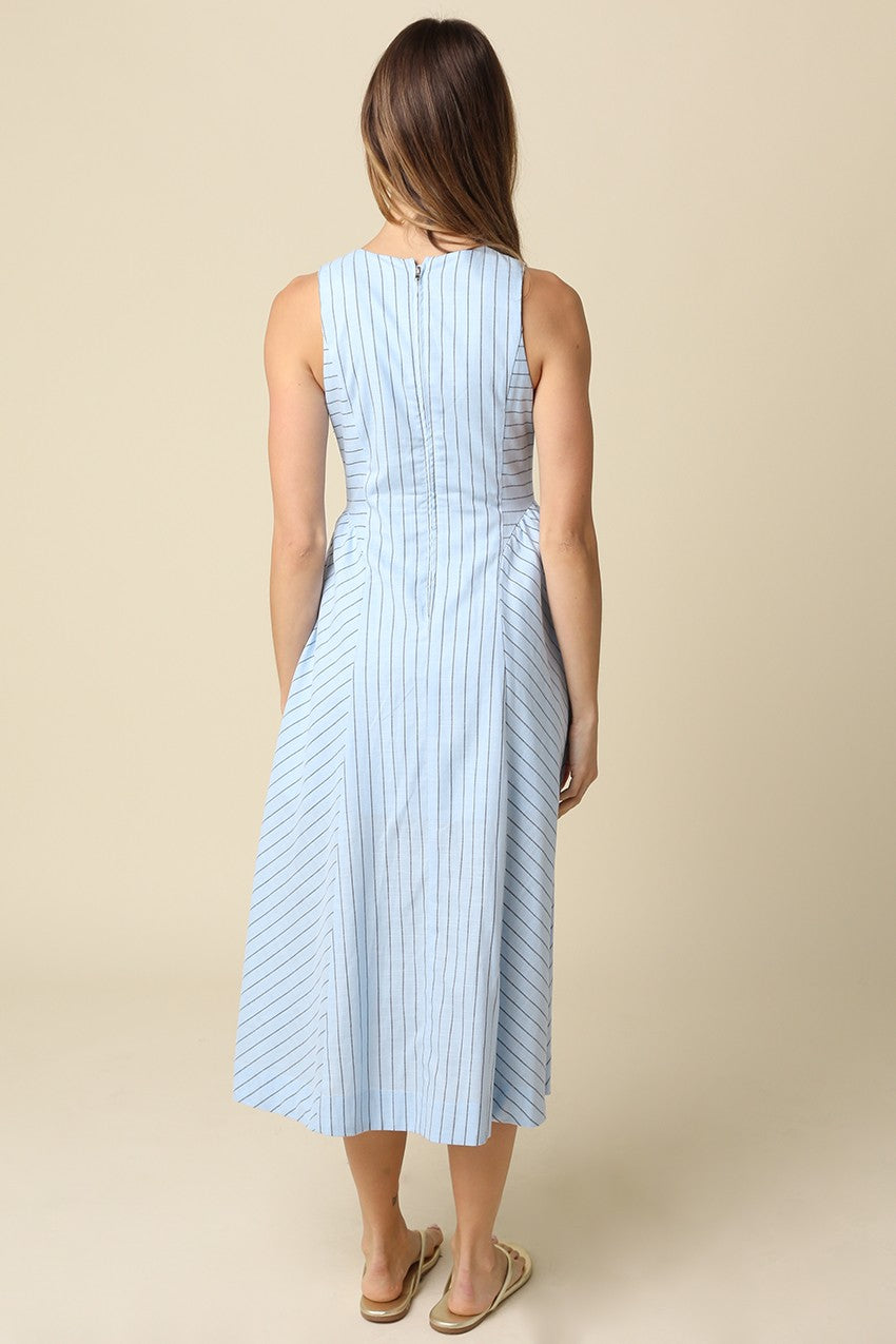 Tori Blue Stripe Neck-tie Maxi Dress