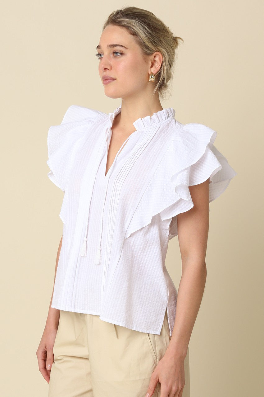 Denisse Pintuck Ruffle Blouse