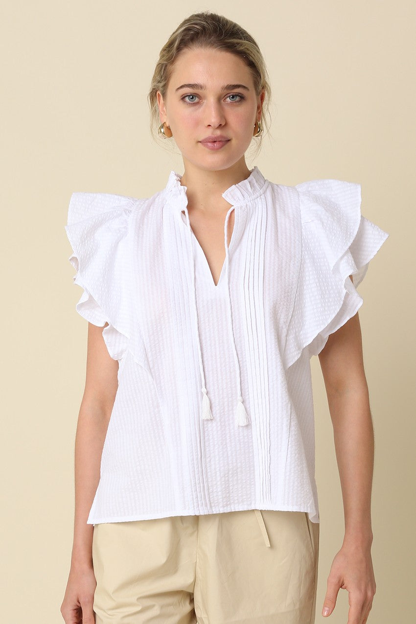 Denisse Pintuck Ruffle Blouse