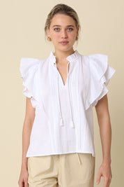 Denisse Pintuck Ruffle Blouse