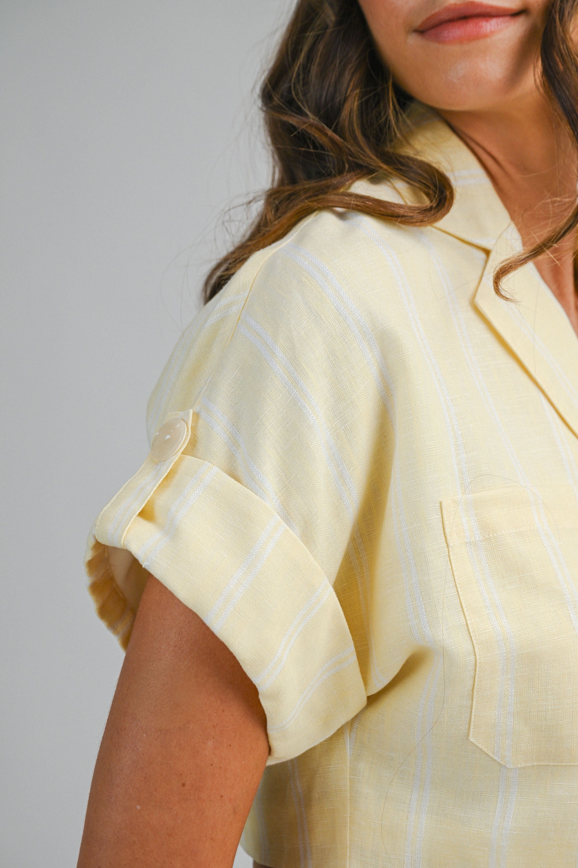 Striped Short Sleeve Button Down Crop Shirt And Shorts Set