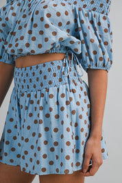 Polka Dot Off Shoulder Smocked Crop Top And Shorts Set