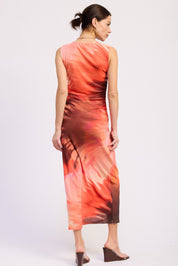 Tie Dye Mesh Maxi Dress With Side Ruching