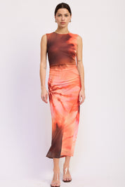 Tie Dye Mesh Maxi Dress With Side Ruching