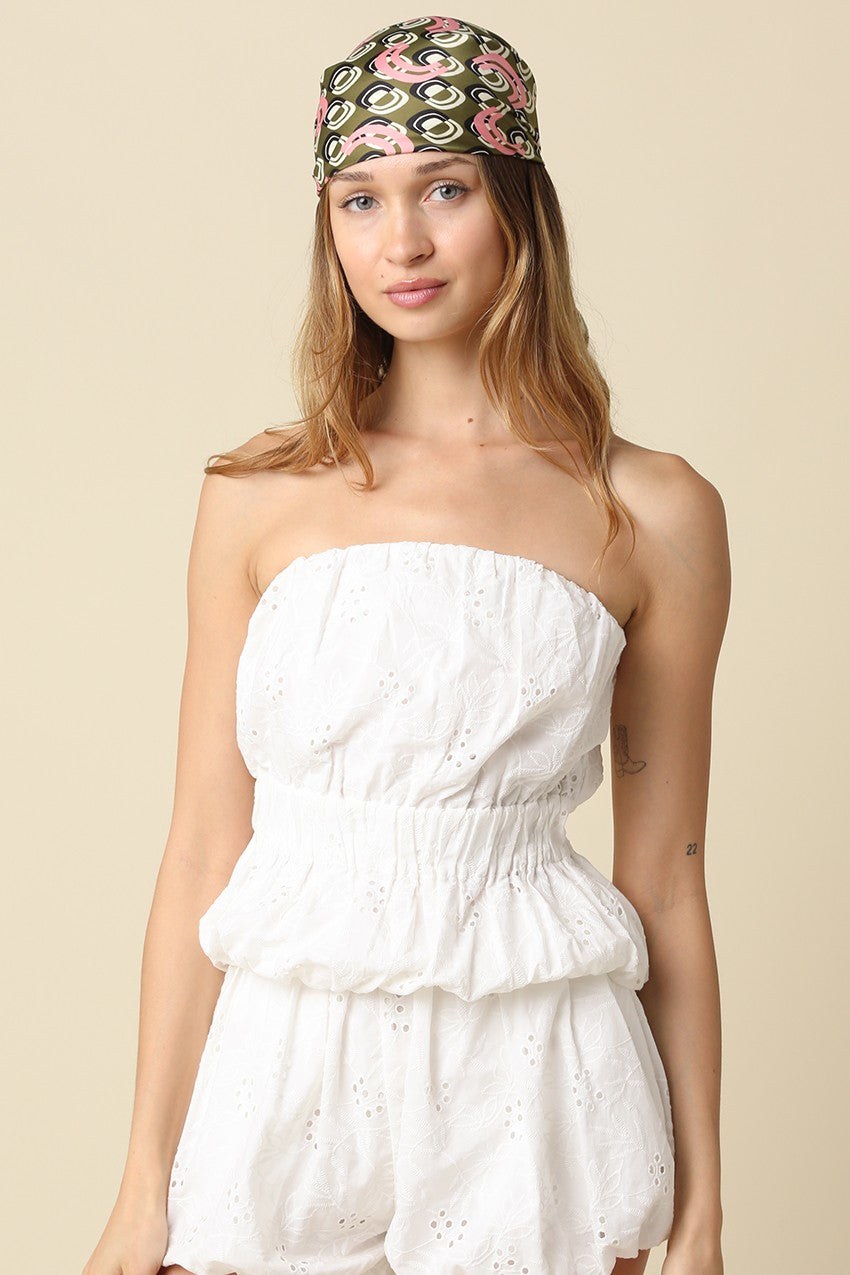 Karin Embroidered Strapless Bubble Top