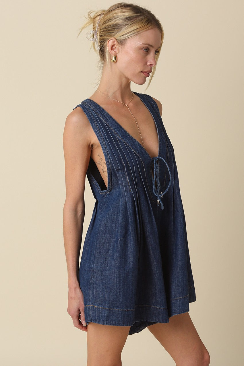 Chris Denim Tie-front Romper