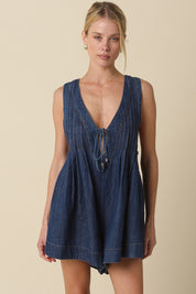 Chris Denim Tie-front Romper
