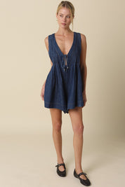 Chris Denim Tie-front Romper