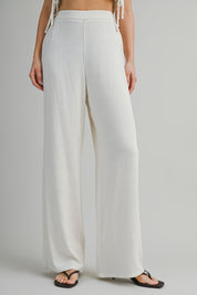 Oatmeal Sleeveless Crop Top With Side Tie Detail And Wide Pants Set