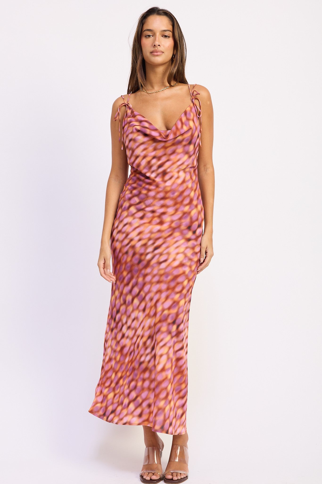 Cowl Neck Maxi Satin Dress