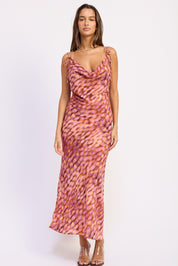 Cowl Neck Maxi Satin Dress