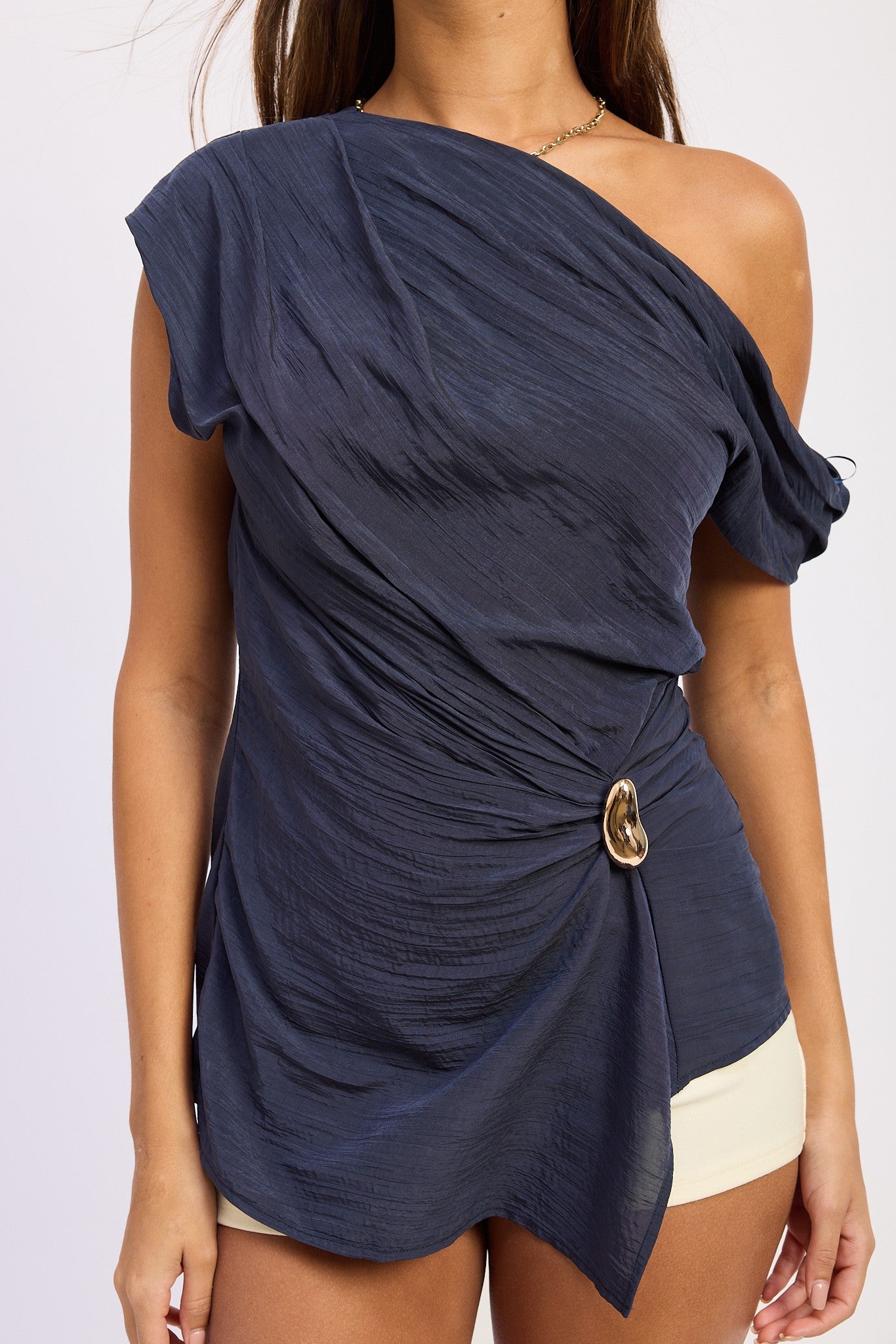 Asymmetrical Satin Drape Top