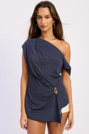 Asymmetrical Satin Drape Top
