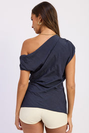 Asymmetrical Satin Drape Top